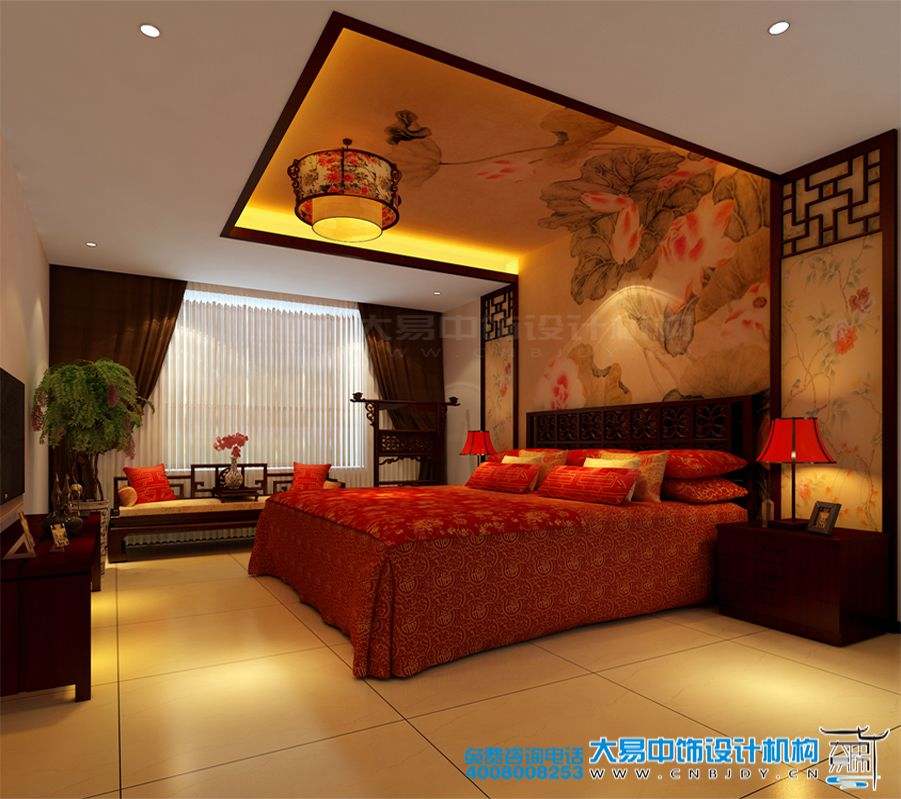 駐馬店新中式風(fēng)格家裝效果圖紅色典雅設計